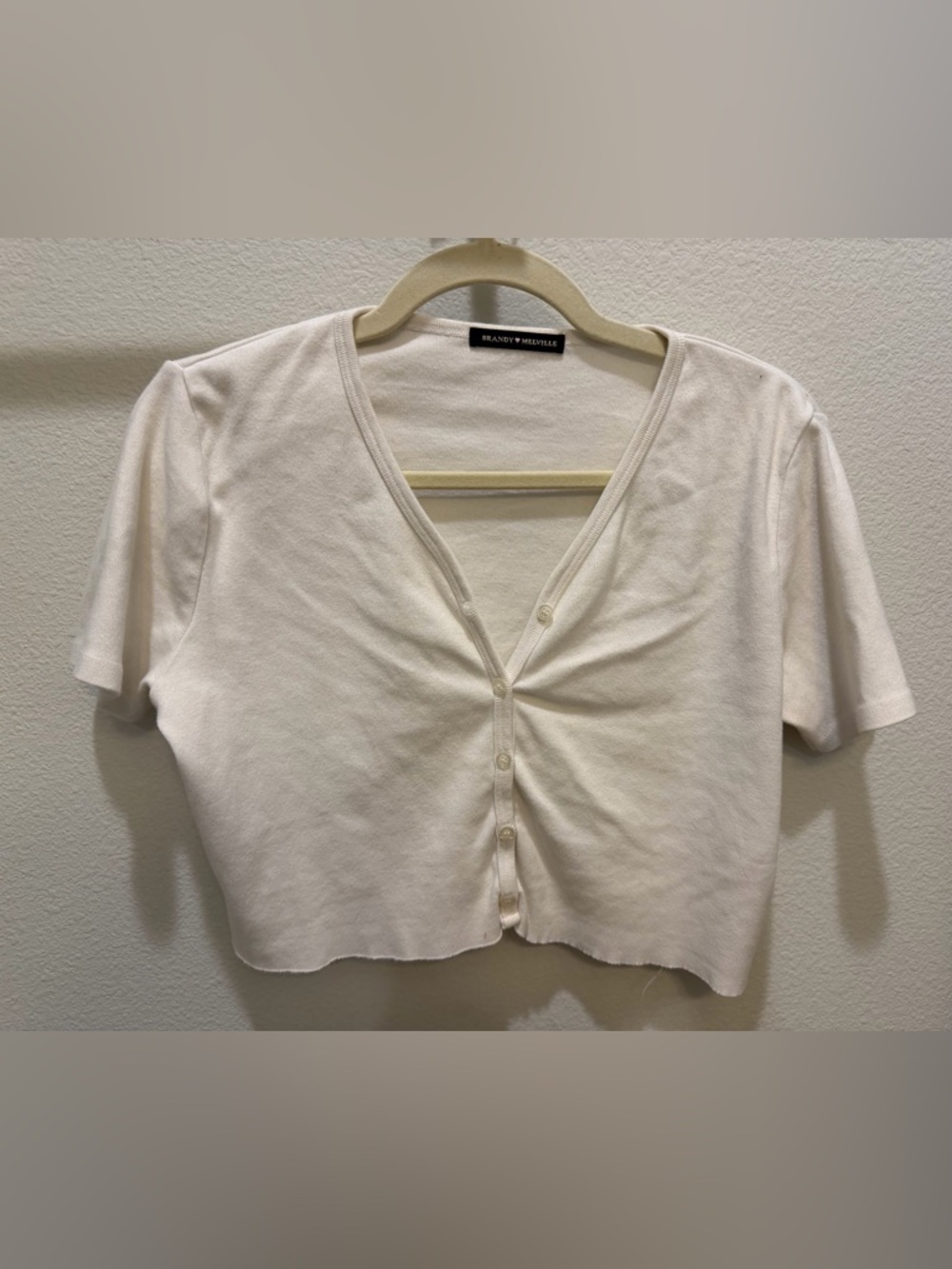 Brandy Melville Cream Short Sleeve Button Crop Top